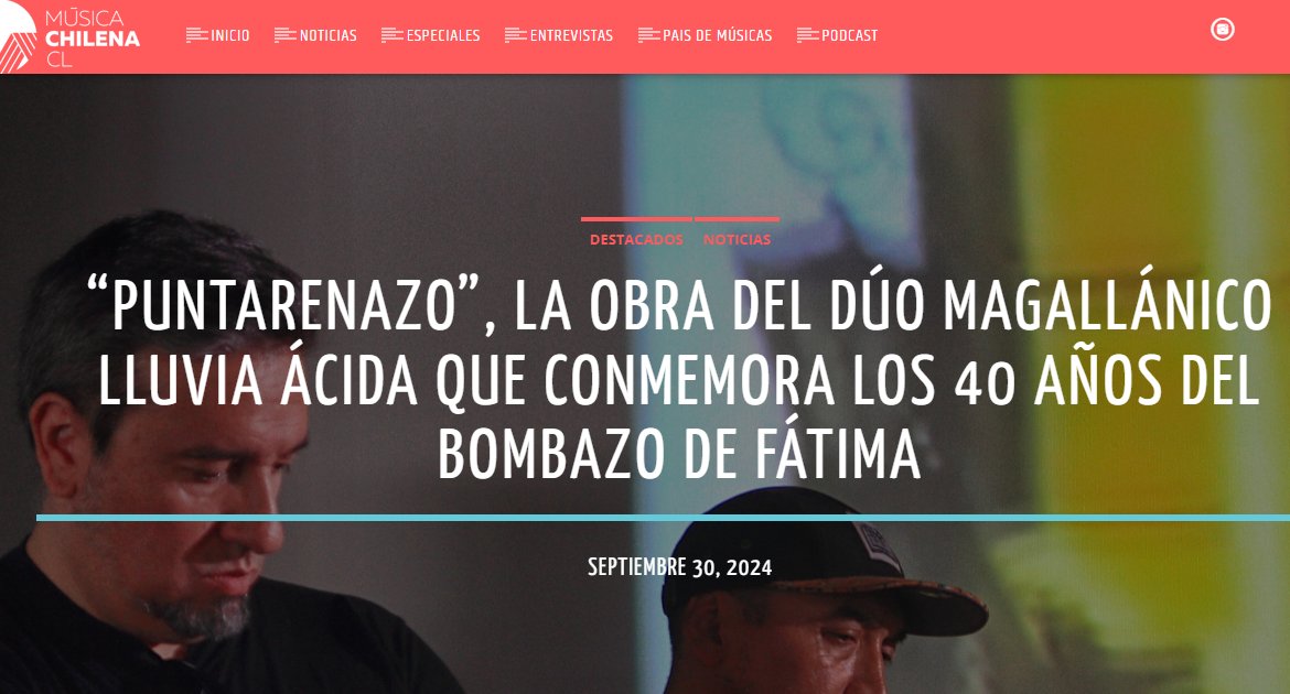 Sitio web de la SCD publicó nota sobre nuestro disco "PUNTARENAZO". Pueden leerla en  musicachilena.cl/v2/puntarenazo… <a href="/nuestrocanto/">NUESTRO CANTO</a> <a href="/culturasmag/">Culturas Magallanes</a> <a href="/culturas_cl/">Ministerio de las Culturas</a> <a href="/todalaculturacl/">Toda la Cultura CL</a> <a href="/inddhh/">INDH Chile</a> <a href="/MuseoMemoriaCL/">Museo de la Memoria y los Derechos Humanos</a> <a href="/PulsarCL/">Feria Pulsar</a> <a href="/IMEChile/">IME</a> <a href="/NoiseyenEspanol/">Noisey en Español</a> <a href="/musica_popular/">MusicaPopular.cl</a> <a href="/uchileradio/">Radio Universidad de Chile</a> <a href="/rvletelier/">Radio Valentín Letelier</a> <a href="/POUSTA/">POUSTA</a>