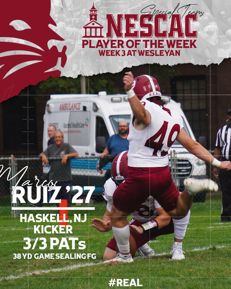 Bates Football (@bates_football) on Twitter photo Congratulations to our guys <a href="/RyanLynskey/">ryan lynskey</a> and <a href="/MarcosJRuiz1/">Marcos Ruiz</a> on being named NESCAC Players of the week!
#REAL #RollCats Congratulations to our guys <a href="/RyanLynskey/">ryan lynskey</a> and <a href="/MarcosJRuiz1/">Marcos Ruiz</a> on being named NESCAC Players of the week!
#REAL #RollCats