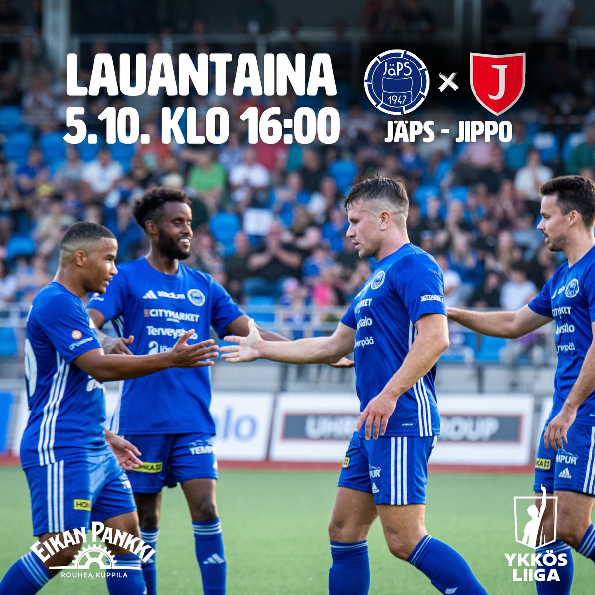 JapsEdustus's tweet image. Tule näkemään JäPSin hurja syysvire lauantaina kauden viimeisessä kotiottelussa Keskuskentällä!🏟

Etkot ja jatkot Eikan Pankissa!

🔵JäPS - JIPPO🔴
🕕LA 5.10. klo 16.00
🏟Keskuskenttä

🎫Liput: kauppa.japsedustus.fi

#ykkösliiga
#JäPSedustus