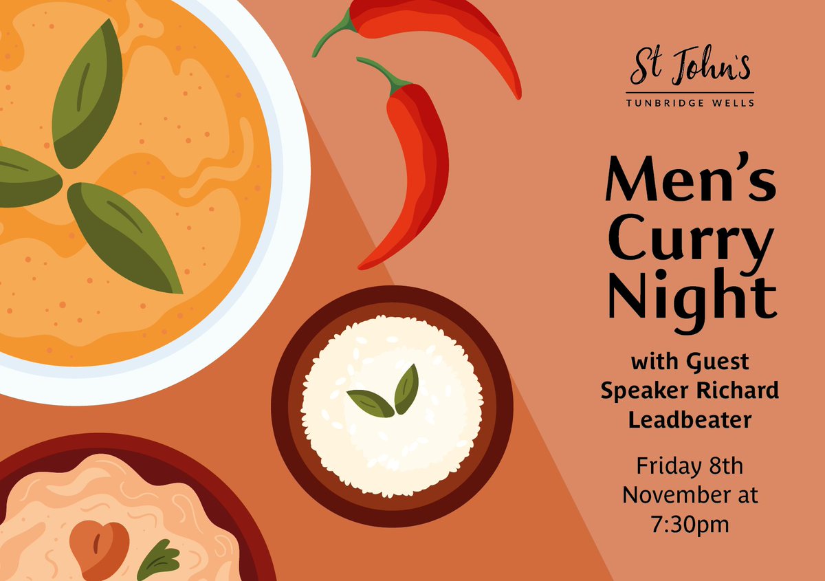 StJohnsTW's tweet photo. Join us for our Men's Curry night at St John's Church, Tunbridge Wells on Friday 8 November at 7.30pm. Book here: https://t.co/AbovpwRb5s #TunbridgeWells https://t.co/rA3MkcyN46