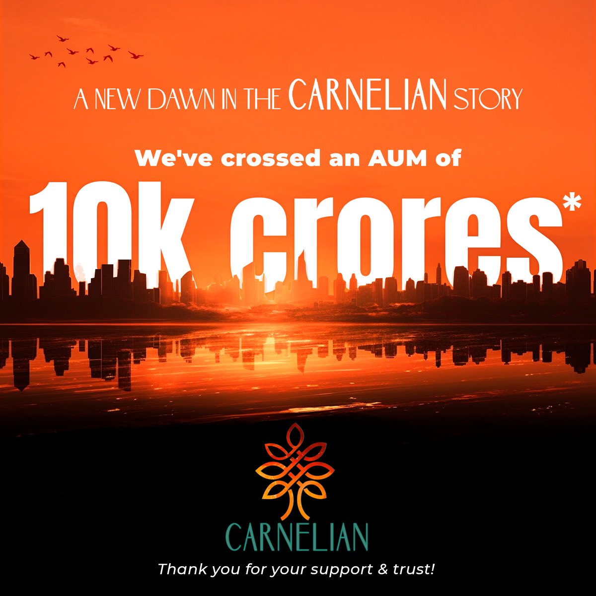 Valued Partners, Esteemed Clients, and Dedicated Team Members, it is with immense pride and profound gratitude that I share a momentous achievement in our journey: Carnelian Asset Management and Advisors has crossed an AUM of ₹10,000 crores.

This milestone, reached in just our