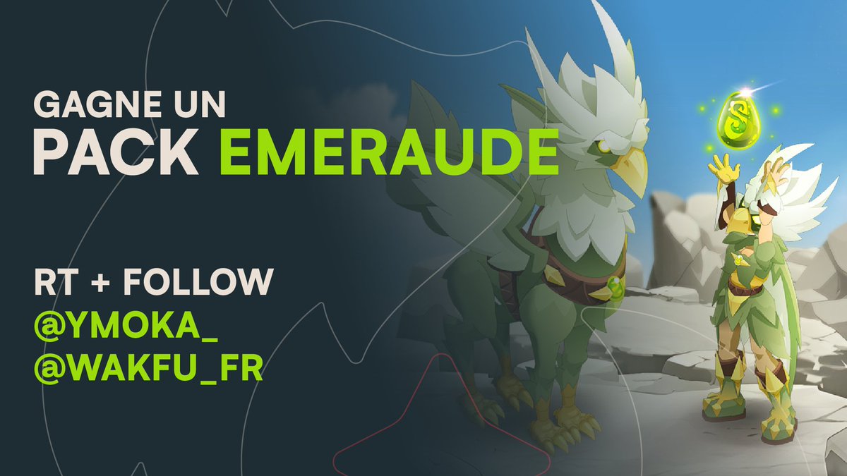 💚🌿 #Giveaway : Pack Emeraude
✨ RT + Follow <a href="/Ymoka_/">Ymoka</a> &amp; @Wakfu_FR 

🔸Apparence de monture
🔸Costume
🔸Attitude
🔹30j de Booster Pack

📍 Tirage le 15/10 !