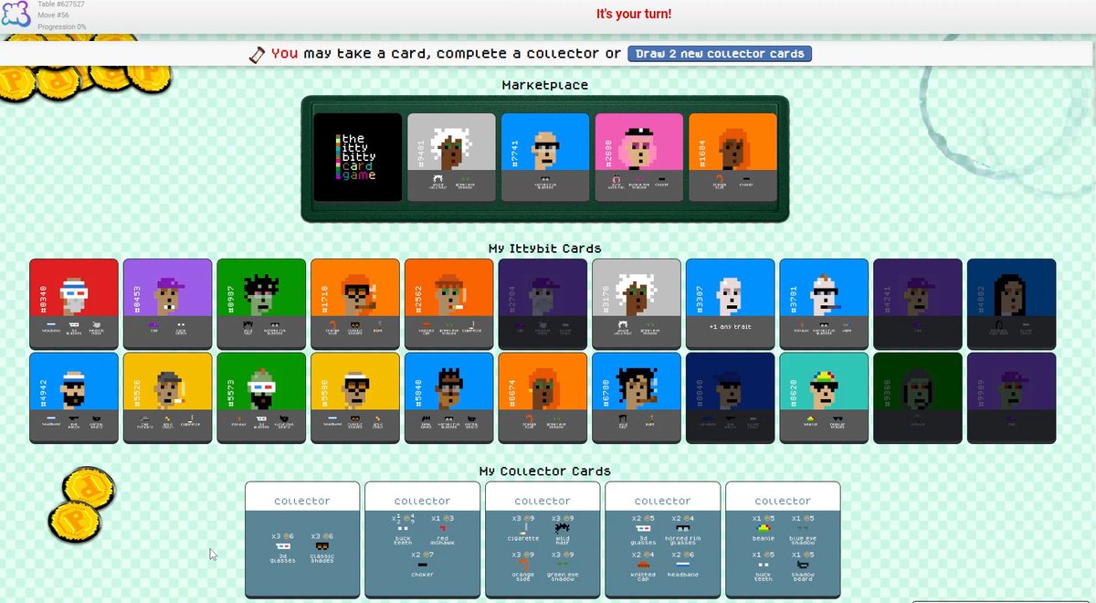 141 people playing "the itty bitty card game" on <a href="/BoardGameArena/">Board Game Arena</a> in just a few days since the alpha testing launch! It's only been out since Friday. 

Play the itty bitty card game featuring <a href="/ittybits_eth/">ittybits</a> completely free! Grab some friends and see who the best collector is.