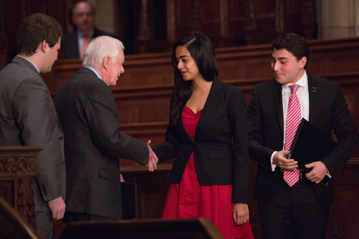 Princeton's tweet photo. As former President Jimmy Carter turns 100 today — the first U.S. president to make the century mark — we're looking back on his visit to campus in 2014, when he spoke to a packed University Chapel and signed books for those in attendance. 🇺🇸 https://t.co/51eWFkv85Z