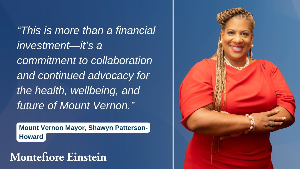Montefiore Health System (@montefiorenyc) on Twitter photo Together with <a href="/MayorSPH/">Mayor Shawyn Patterson-Howard</a>, we announced a $41M capital investment from the state to transform Montefiore Mount Vernon Hospital. This transformative project was guided by community engagement & prioritizes equitable healthcare access tailored to the needs of Mount Vernon residents. Together with <a href="/MayorSPH/">Mayor Shawyn Patterson-Howard</a>, we announced a $41M capital investment from the state to transform Montefiore Mount Vernon Hospital. This transformative project was guided by community engagement & prioritizes equitable healthcare access tailored to the needs of Mount Vernon residents.