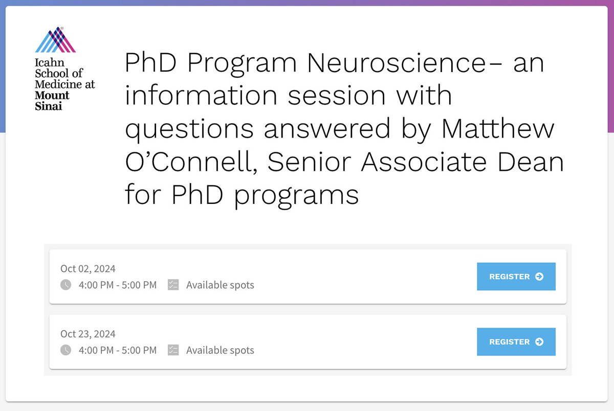 Interested in a PhD in Neuroscience <a href="/IcahnMountSinai/">Icahn School of Medicine at Mount Sinai</a>?

Information sessions are still available!

REGISTER NOW: mshs.co/4g9WgHF