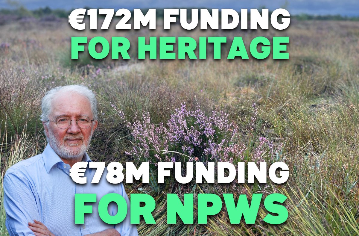 #Budget2025 is another *record* budget for #Nature and #heritage 

📈 €172m in core #Heritage funding, up 11.5%
🐸 €78m for NPWS, up 25% 
🪶 includes €29m for National Parks, up 23%
🐟 €40m for Water Quality, up 13%
🏰 €27.5m for Built Heritage, up 6%

#GreensInGovernment