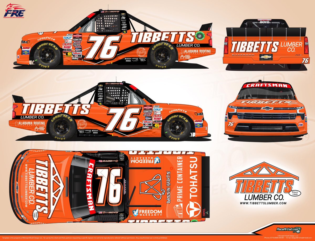Spencer Boyd (@spencerboyd) on Twitter photo 🟠Headed to Talladega with <a href="/TibbettsLumber/">Tibbetts Lumber</a> on board our #76 Chevy Silverado! 🟠
The race comes in the aftermath of hurricane Helene ravaging much of the Southeast including Tibbetts’ service area of Florida where they are helping victims recover. What Tibbetts is doing in their 🟠Headed to Talladega with <a href="/TibbettsLumber/">Tibbetts Lumber</a> on board our #76 Chevy Silverado! 🟠
The race comes in the aftermath of hurricane Helene ravaging much of the Southeast including Tibbetts’ service area of Florida where they are helping victims recover. What Tibbetts is doing in their