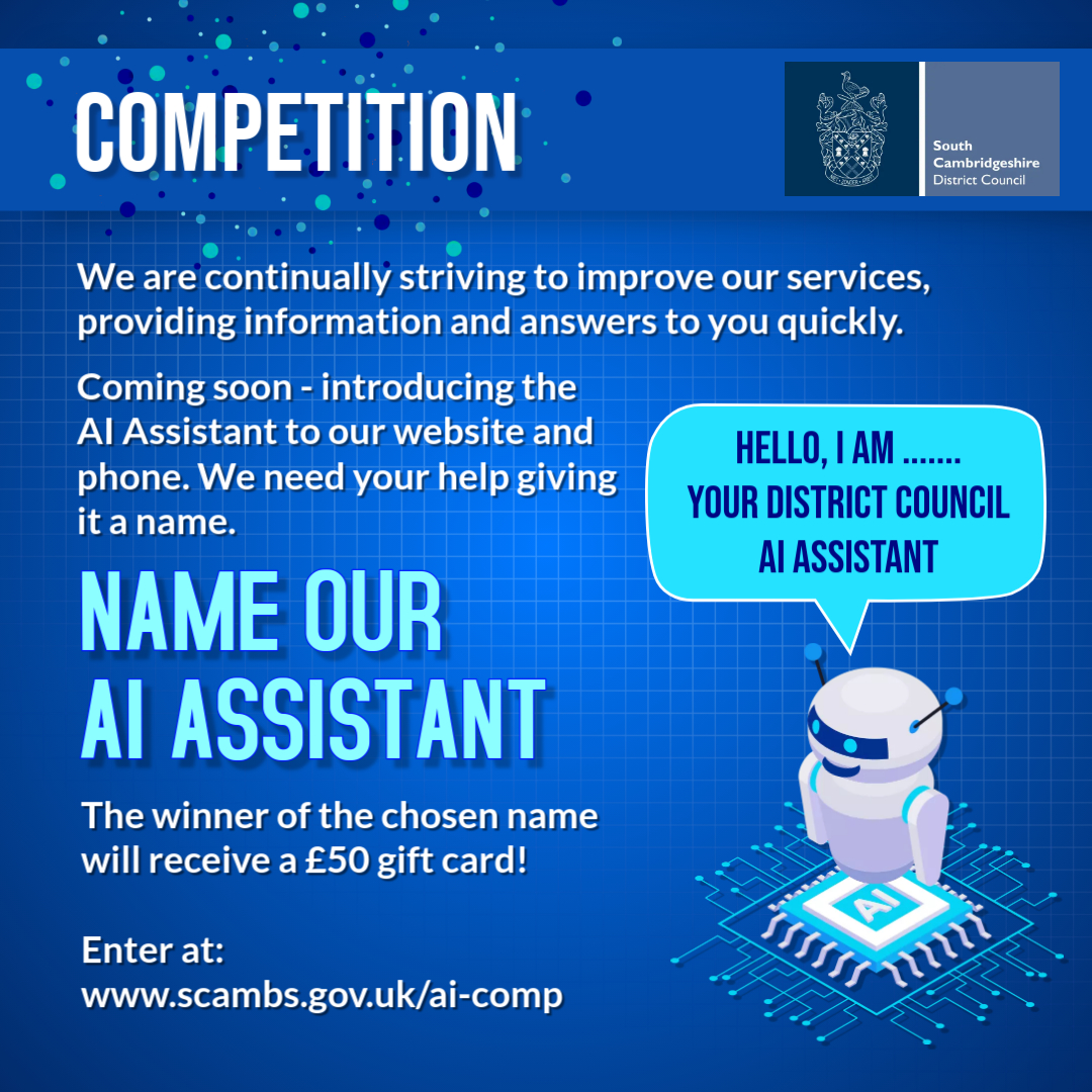🤖 We are soon to be launching an AI assistant on our website and want residents to get involved and help us name it. Got an idea for a name? Then let us know!

🎉 Everyone that enters our 'Name the AI Assistant' competition will be in for a chance to win a £50 One4All Shopping