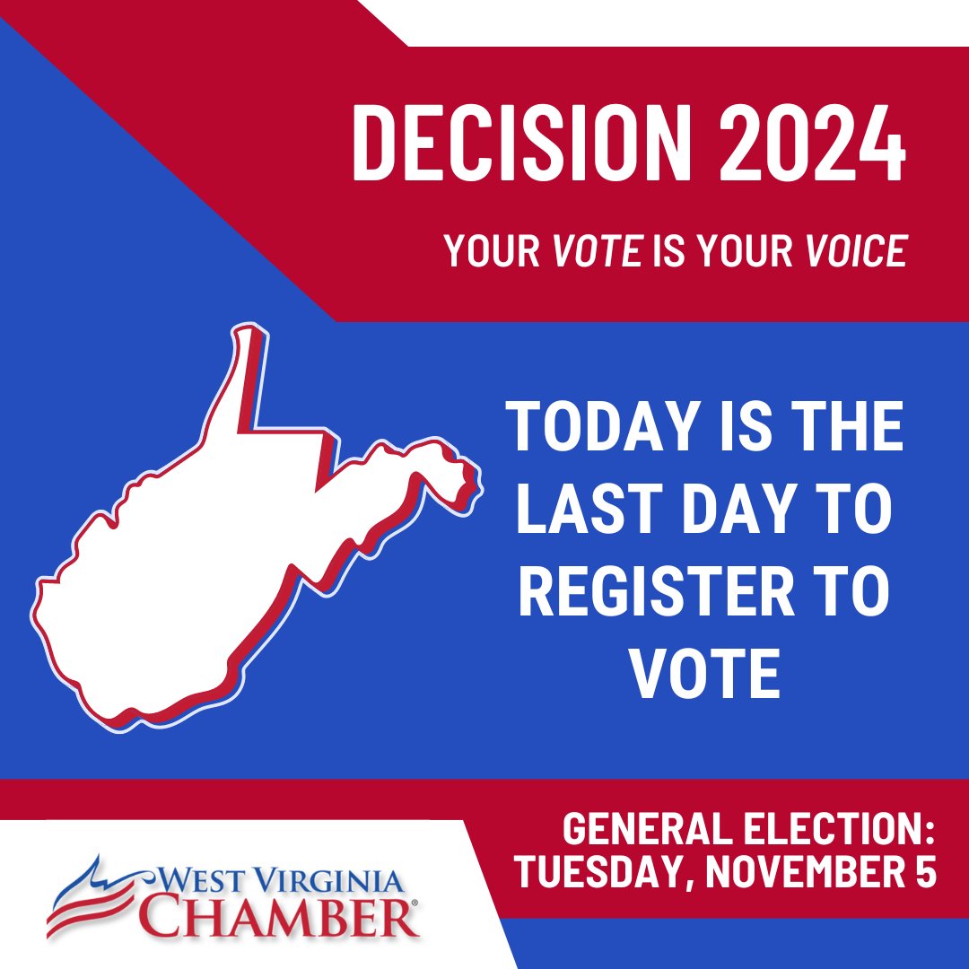 LAST DAY! 🗳️ Today is the last day to register to vote in the General Election that will be held on Tuesday, November 5.

Register Here: ovr.sos.wv.gov/Register/Landi…