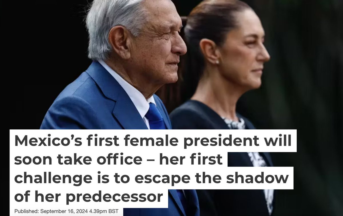 Today Mexico swears in its first female president – Claudia Sheinbaum Pardo. Our Marie Curie Postdoctoral Fellow Jessica Wax-Edwards writes about the challenges she faces in escaping the shadow of her predecessor. buff.ly/4eq1j5o 

@waxwards