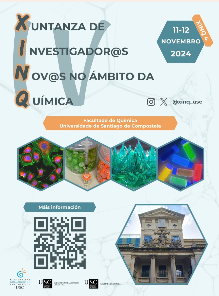 Xa temos data para a nova edición da Xuntanza de Investigador@s Nov@s no ámbito da Química! A 4ª edición da XINQ terá lugar na Facultade de Química os días 11 e 12 de novembro!