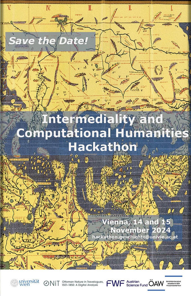 ⚡️REGISTRATION CLOSES ON SUNDAY 6 OCTOBER:
@DH_UniWien &amp; #ONiTProject welcome applications for the Intermediality &amp; Computational Humanities #Hackathon:
The 2 day event will include 2 keynotes as well as a social programme.
📍14-15 November 2024, Vienna
👉dh.univie.ac.at/hackathon