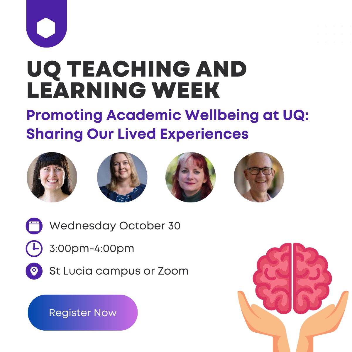 Looking forward to being part of this important event during UQ Teaching and Learning Week 2024! In this panel discussion, we will share our experiences with stress and burnout in academia, and explore with the audience ways to enhance wellbeing at UQ. We would love to see you