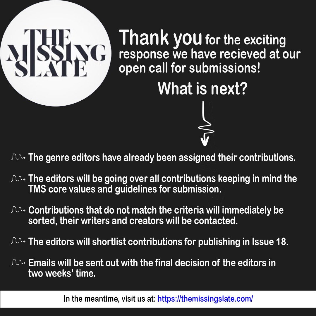 And with that, our submissions come to an end! 

Thank you for your contributions. We cannot wait to start reading.