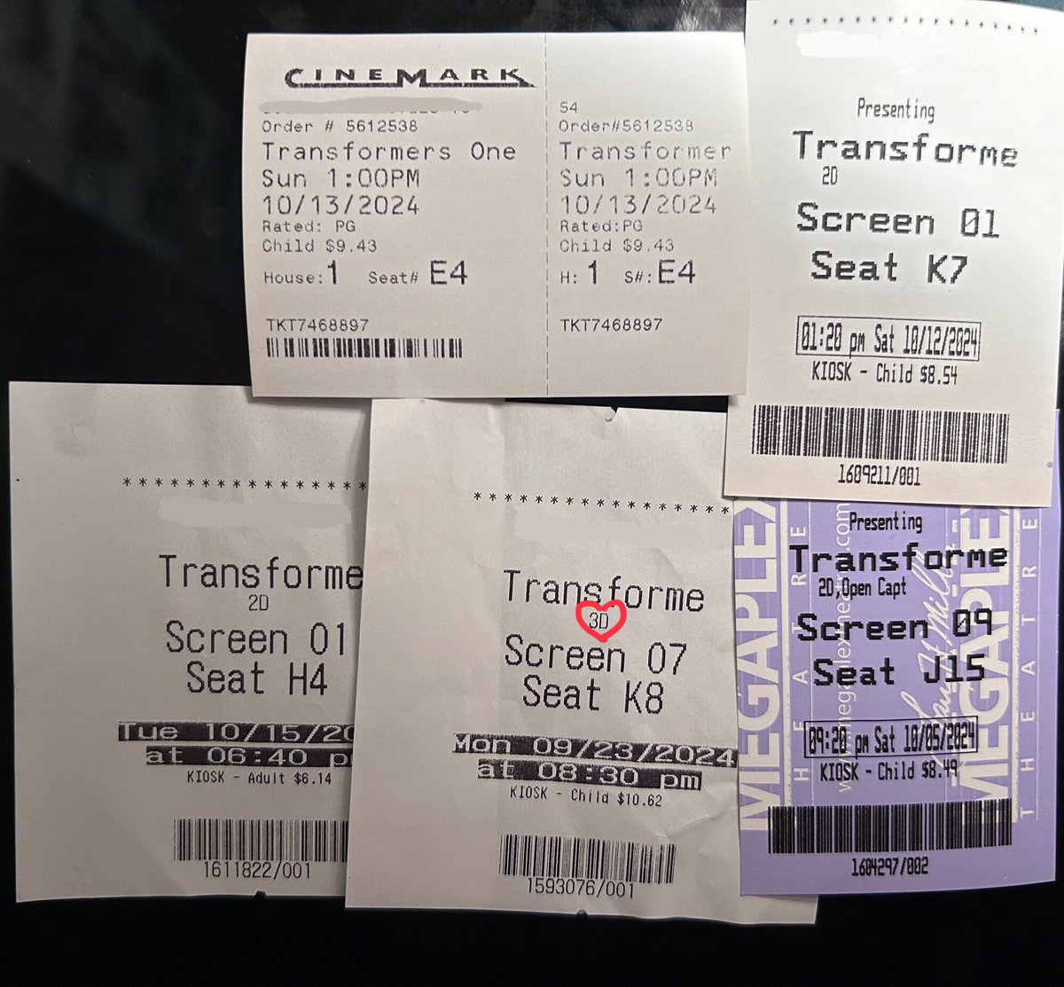 shelfcat1's tweet photo. My #TFOne ticket collection! It’s missing one bc my friend still has it 💔 I yearn to see it at least one more 3D https://t.co/QYAEvUFFww