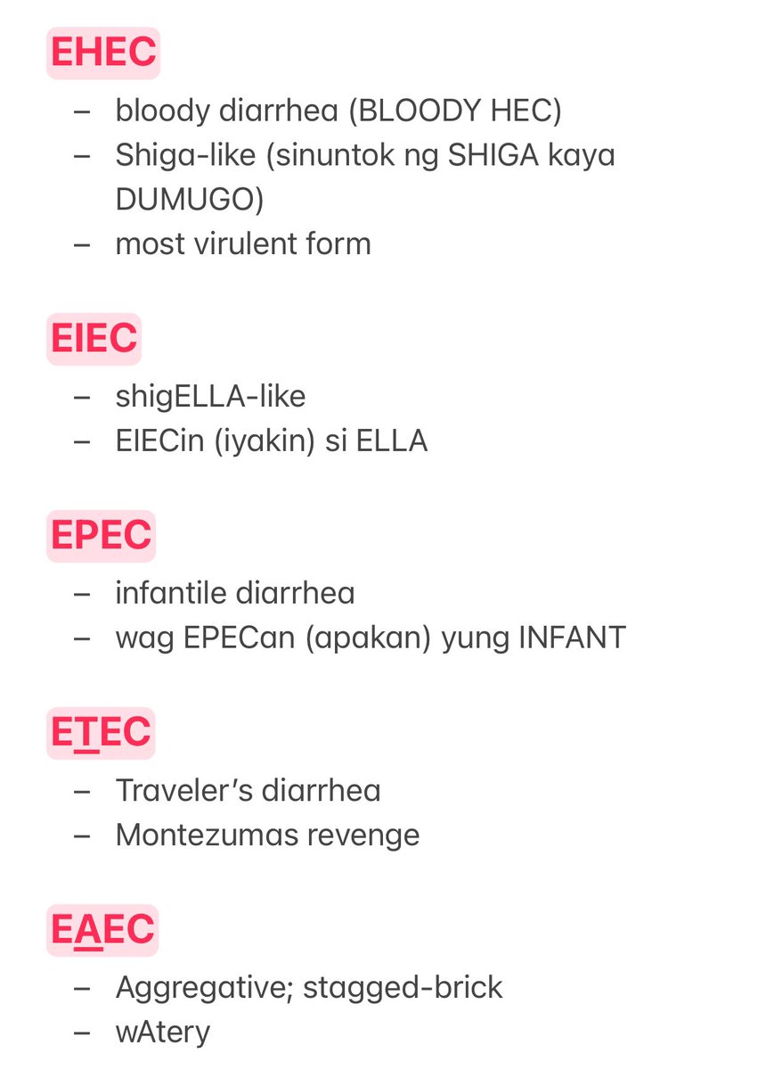 abyprofen_'s tweet image. 🦠 E. coli diarrheal strains mnemonics ‼️
