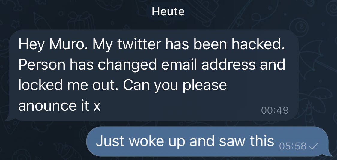 MuroCrypto's tweet photo. Good morning 

@Thecryptomist account is hacked

Be careful in case hacker posts something https://t.co/ZZ98aEQmxM