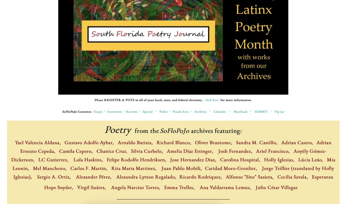 A huge thanks to <a href="/SoFloPoJo/">SoFloPoJo @soflopojo.bsky.social</a> for featuring my poetry as they celebrate Latinx Poetry Month 2024! Click to read the great poetry featured &amp; #retweet as we celebrate Latino contributions to #Literature &amp; #poetry 
southfloridapoetryjournal.com