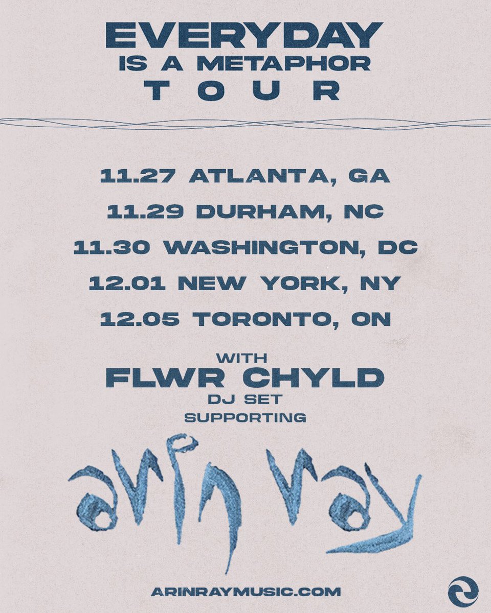 Back on road this November supporting <a href="/ArinRayCamp/">Arin Ray</a> for the ‘Everyday is a Metaphor’ tour

See y’all soon 🫡🤎

arinraymusic.com
