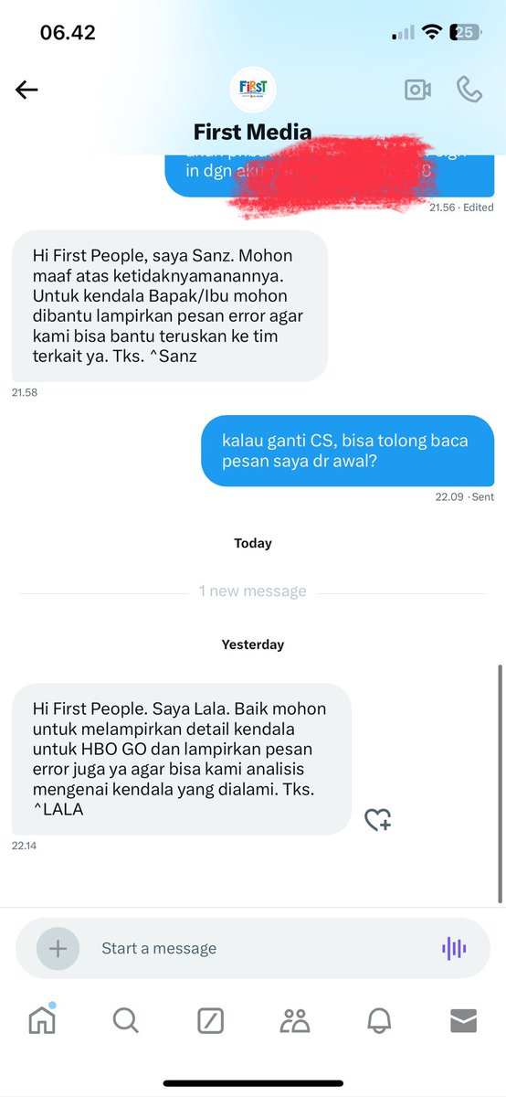 Emang kalau ganti CS history chatnya ga ketarik ya? <a href="/FirstMediaCares/">firstmediacares</a> (mohon ga usah lewat DM) semalem saya tinggal tidur aja, CS nya kaya kaset rusak bolak balik nanya pakai template yg sama.🙄