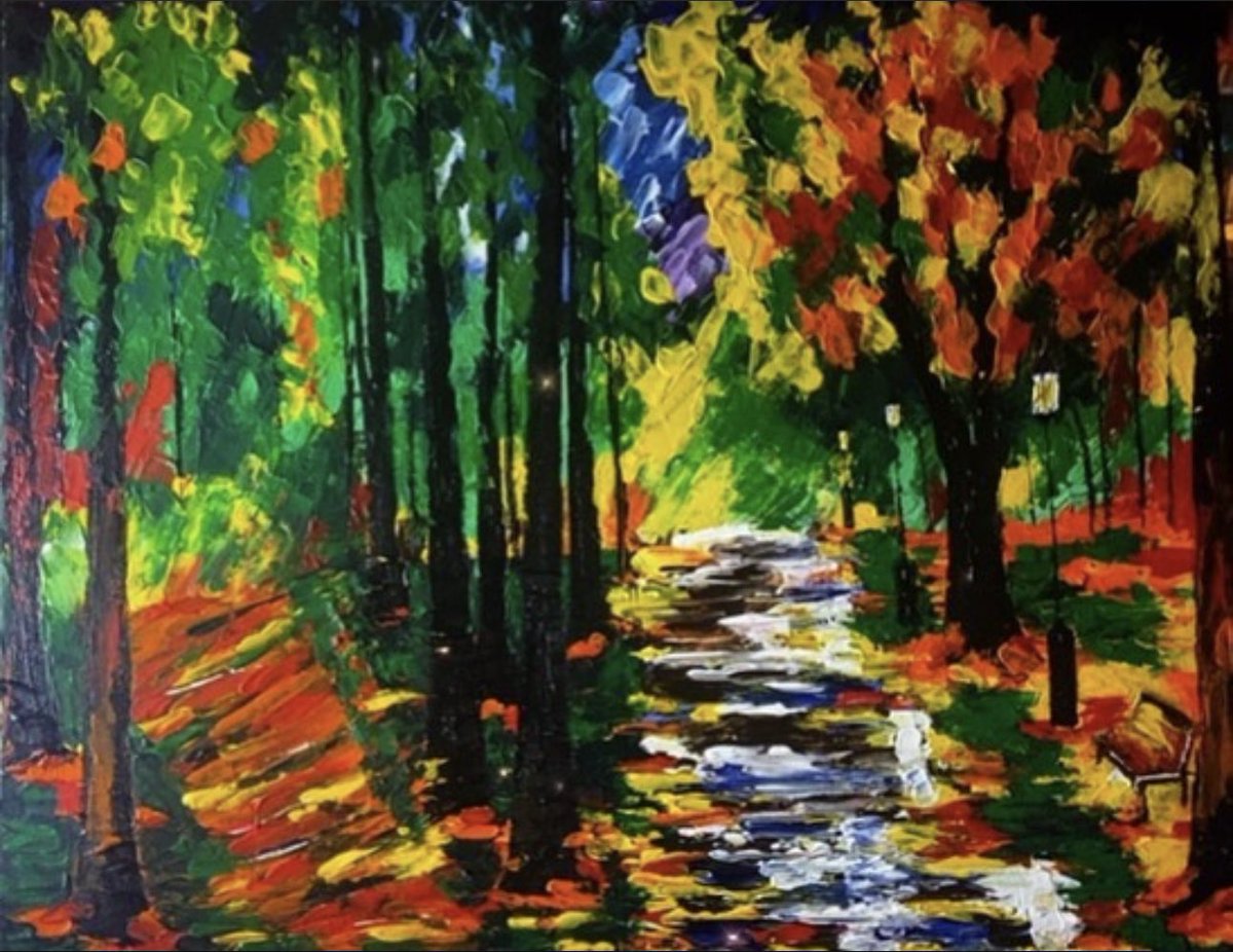 MommaCannoyArt's tweet image. #78 Path Less Traveled 5 Apr 2023.  Based on painting by @afremov #leonidafremov #afremov #pathlesstraveled #paintingoftheday #paletteknifepainting #green #blue #yellow #orange #black #white #red #trees #path #pathlesstaken #robertfrost #artist #art #landscape #landscapepainting…