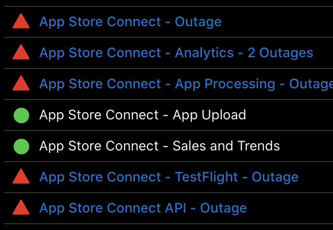 provenanceapp's tweet photo. Not just me, got scared for a minute. #appstore #appstoreconnect #isitdown It's down. https://t.co/TfS0GgWfmf
