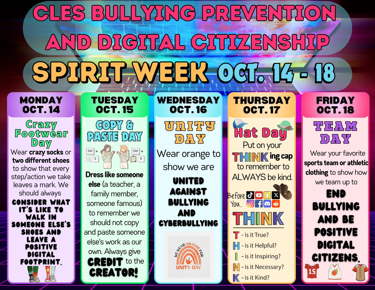 chhuff33's tweet image. Copy & Paste Day for @CLESDolphins Bully Prevention and Digital Citizenship Spirit Week was so much fun! Tomorrow we wear orange for #UnityDay. #vbits #CLESDolphinPOD @jehaws @smars0194 @teacherkenney