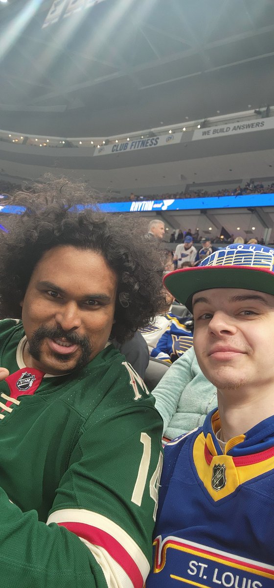 Hey <a href="/mnwild/">x - Minnesota Wild</a>! Can my friend <a href="/HorseTate1/">Ira Tate 🐎</a> here get some love? He's a Wild fan at his first hockey game and droves 6 hours to be here in St Louis!