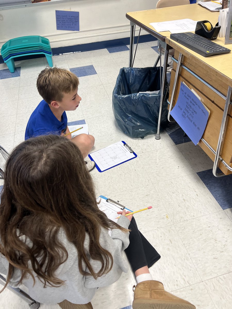 FifthGradeCWC's tweet image. What better way to study for a math test than by doing a math scavenger hunt around the room with our classmates!!
