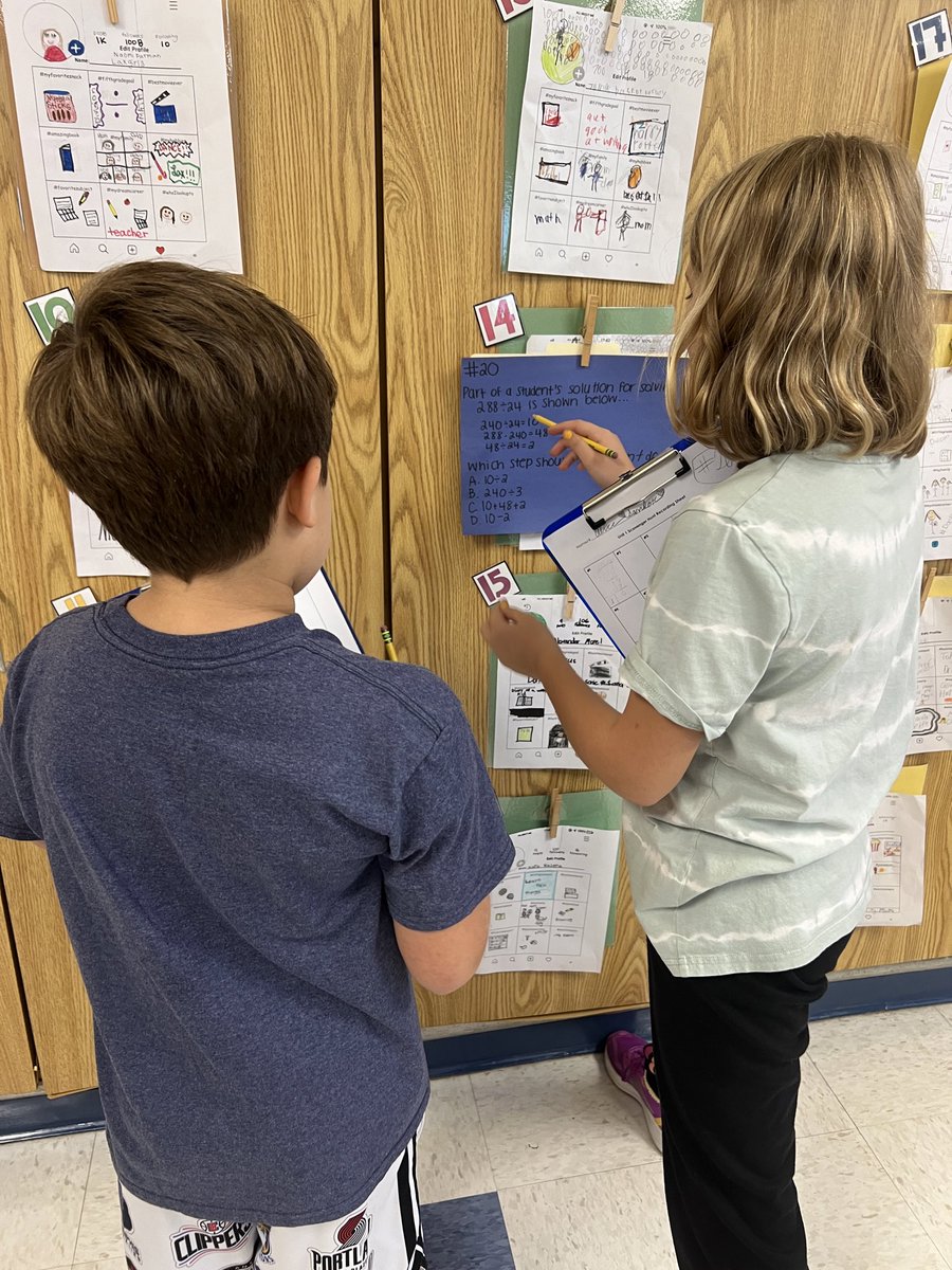 FifthGradeCWC's tweet image. What better way to study for a math test than by doing a math scavenger hunt around the room with our classmates!!