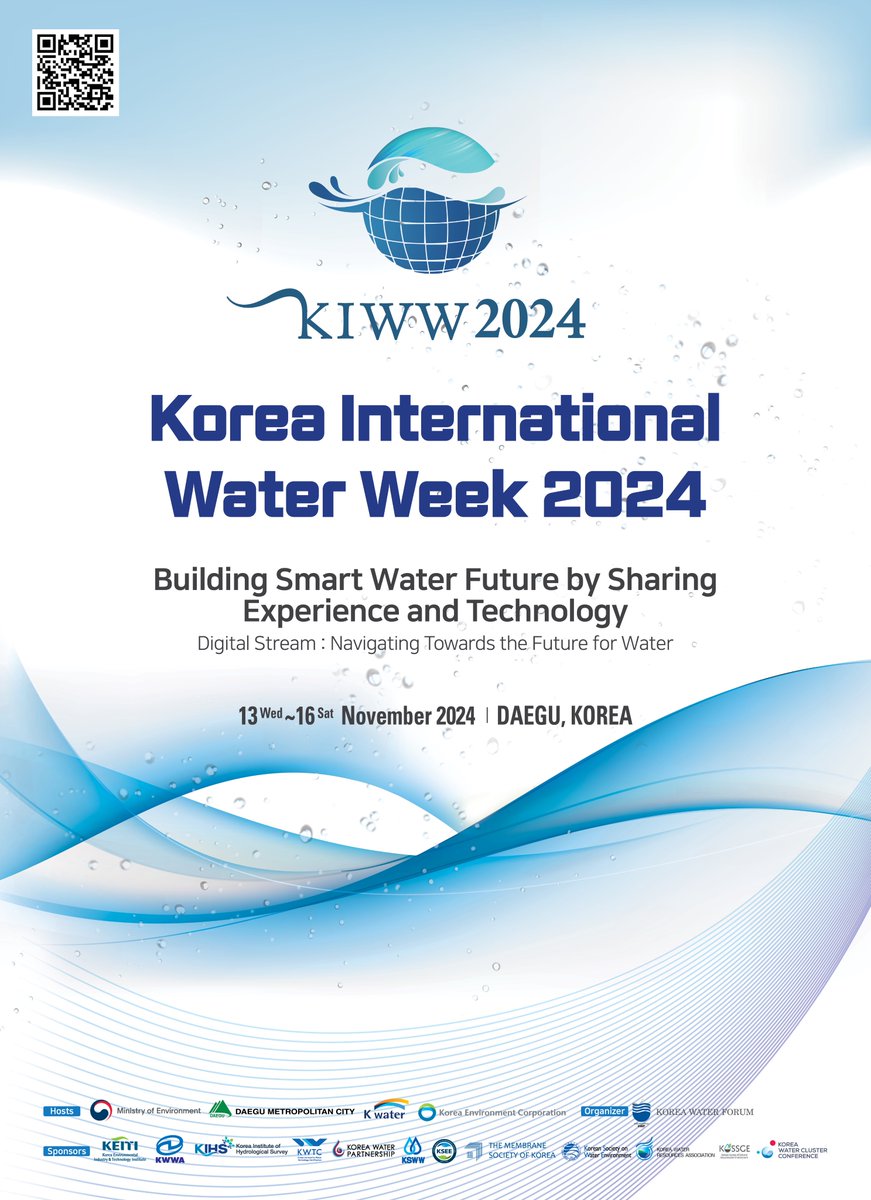 🚰🌍 KIWW 2024 is coming to Daegu from Nov 13-16!

Join i-WSSM as we present on water security and international cooperation. 🌐💧

Register using the QR code in the poster or visit the official website(kiww.org/eng/). Don’t miss it! 🙌

#KIWW2024 #iWSSM