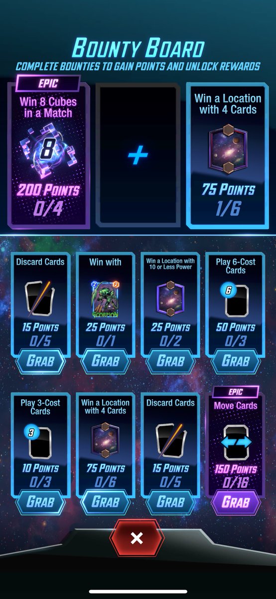 Looks like the changes to alliance missions was reverted in the patch today... Seeing lots of sub 50 point missions like these. Was that announced and I missed it? #MarvelSnap <a href="/seconddinner/">Second Dinner</a>