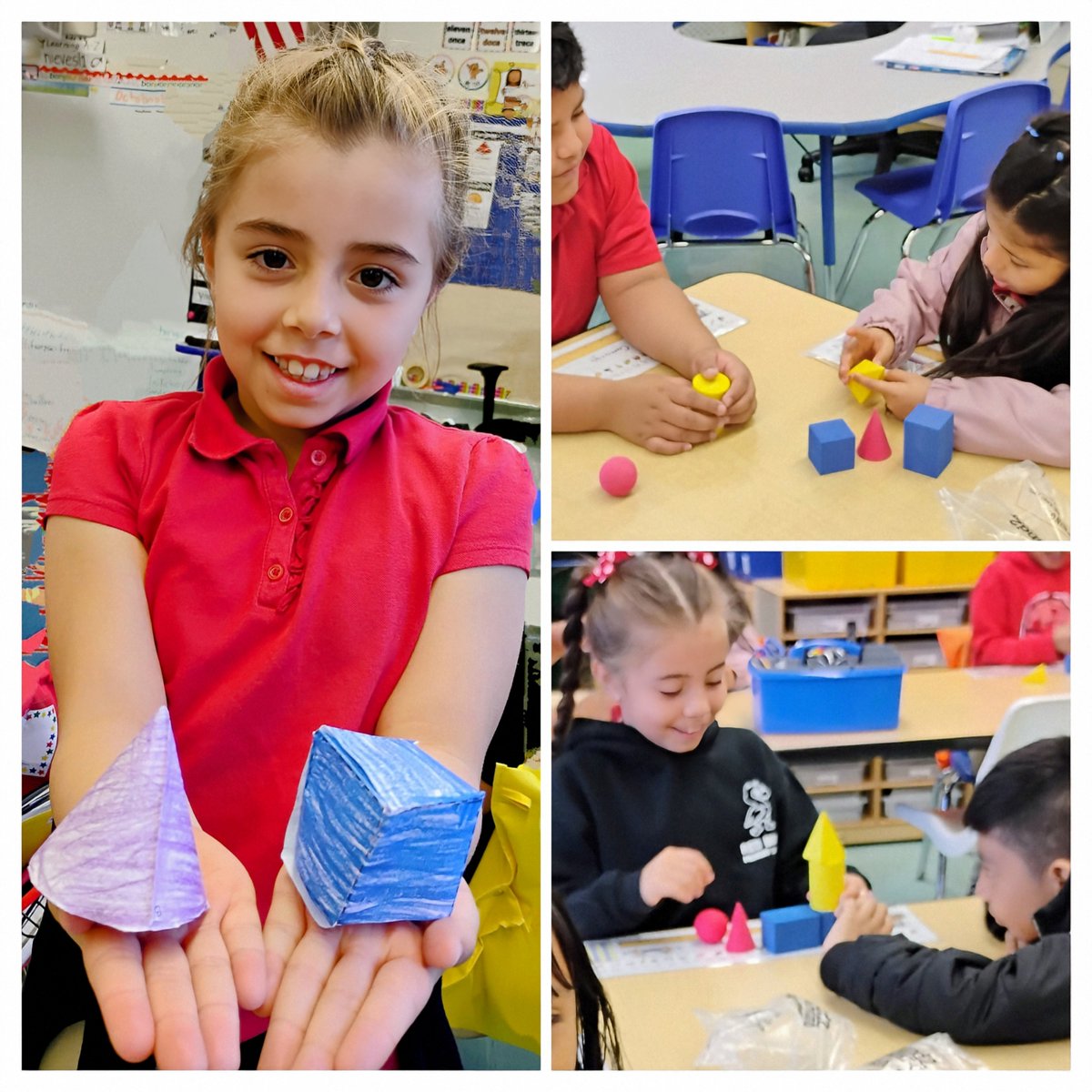 The best way to learn geometry: talk it out, share what you know, and bring 3D shapes to life. Hands-on learning helps students truly connect with the vocabulary and concepts. We are building understanding and learning for life! <a href="/rbpsEAGLES/">Red Bank Primary</a>