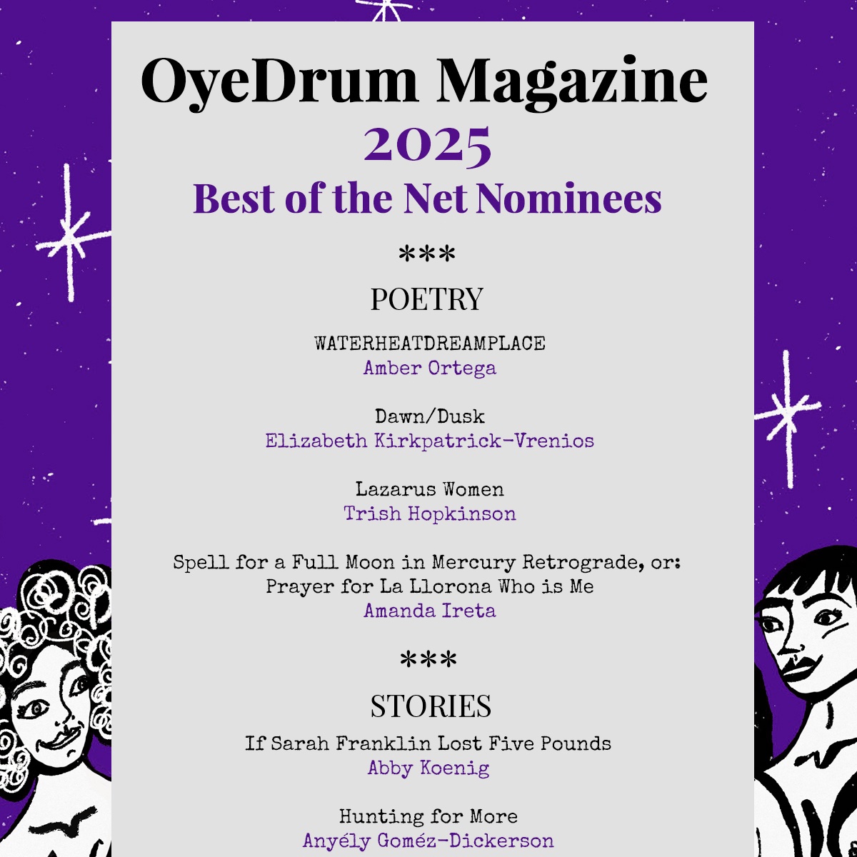 I'm grateful for another amazing honor &amp; something I never thought would happen - me? a 2025 nominee for "Best of the Net" short story? WHAAAAAATTT!
THANK YOU <a href="/oyedrum/">OyeDrum Magazine</a> THANK YOU!
oyedrum.com/oyedrum-presen…🔮💫