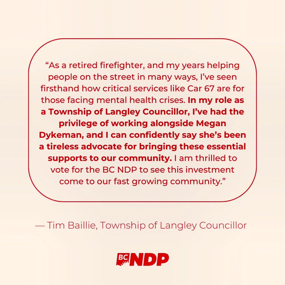 Tim Baillie is a retired firefighter, Township representative on the #LangleyBC Homelessness Action Table (LHAT), &amp; a dedicated champion for our community.

Thank you, Tim, for standing alongside me &amp; the rest of the LHAT team in advocating for this crucial investment.