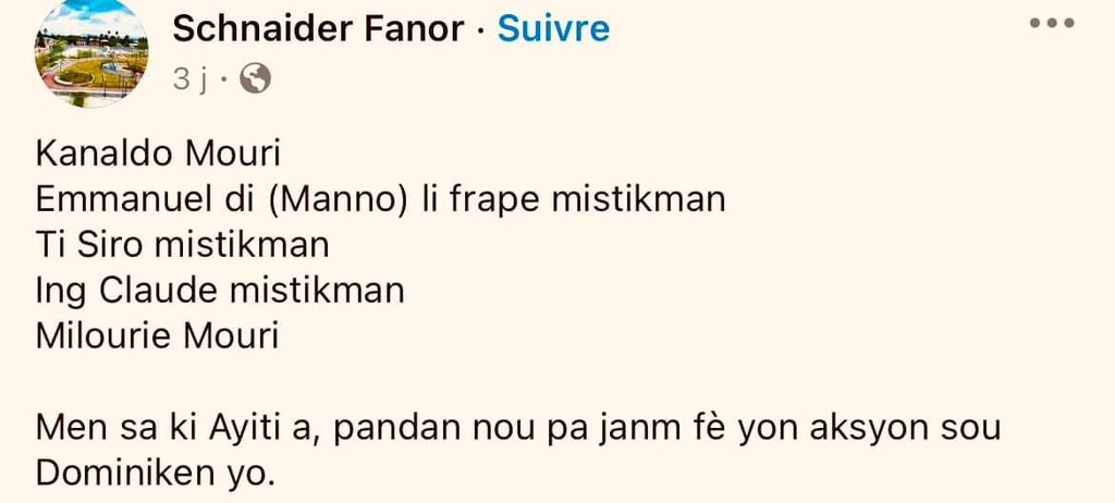 SkasonBaptiste's tweet photo. 🔴🔴🔴 AN N SISPANN JWE VIKTIM : PWOBLÈM NOU YO MANDE SOLISYON, PA EKSKIZ

Mwen pataje tristès lanmò bòs Milourie menm jan mwen te regrèt depa militan Fernando Kanaldo an desanm ane pase. Men, gen yon bagay ki deranje m nan fason nou abòde sitiyasyon sa yo. Twò souvan, nou kouri jwenn esplikasyon mistik oswa chèche koupab san prèv. Se atitid sa yo ki fè nou rete dèyè nan ke kamyonèt la pandan lòt nasyon ap vale teren.

1️⃣ Nou twò sipèstisye, e sa anpeche n fè bin chwa : Lè yon moun malad, nou pito di « li pile », « li janbe yon bout kòd » oswa se « maladi lèzòm », epi mennen yo kay ougan olye nan lopital. Sa grav! Pandan setan, enfeksyon ak tètanòs, « pa egzanp », kontinye touye moun san pèsonn pa konprann rezon yo. Gen lòt peyi ki gen relijyon tou, men yo fè syans ak teknoloji pase an premye pou rezoud pwoblèm yo. Nou bezwen adopte apwòch sa si n vle pwogrese.

2️⃣ Espekilasyon san prèv fè plis mal pase byen : Nou dwe sispann lonje dwèt sou lòt nasyon san prèv solid. Poukisa pèsòn, ata Diplomat Sterline Civil, ki ta sanse gen yon reflèks entelektyèl, pa mande yon otopsi pou detèmine koz lanmò yo, men li gentan sispèk vwazen an ka anpwazone dlo a, selon medya yo. Si se sèlman 2 moun ki mouri pandan yon entèval dis mwa, èske sa vle di Dominiken anpwazone dlo a ? Èske se yon kriz sosyetal vrèman ? Antouka, fè sipozisyon konsa pote konfizyon epi fè n pèdi tan, olye n chèche solisyon konkrè.

3️⃣ Nou bezwen reflechi sou sa ki vrèman enpòtan pou demen nou : Èske nou vrèman kwè Leta dominiken ap chèche elimine ti militan ki pa menm gen enfliyans politik ? Si yo te gen enterè fè sa, se pa ti malere k ap travay sou kanal la yo ta vize, men gwo figi politik ki deja an konfli ak yo. Olye nou gaspiye enèji ap chèche koupab imajinè, an n ranfòse sekirite, sèvis entèlijans, ak bon swen medikal lakay nou.

4️⃣ Pou ka Black Mayous ki kontinye bwè alkòl malgre l malad : Olye moun ki gen lajan kanal la nan men yo tann li mouri pou akize Dominiken yo, yo ta dwe ede l ale lopital. Jan mwen deja di, si Abinader t ap chèche elimine lènmi l, se gwo pèsonalite politik li ta vize, pa moun ki san enfliyans.

Pou m fini, m pa mande n lage relijyon nou, men an n sispann kite sipèstisyon ak emosyon mennen n. Lòt pèp yo avanse paske yo fè chwa rasyonèl. E nou, kisa n ap tann?

#SkasonBaptiste
#ZanmiRebèl
15 oktòb 2024