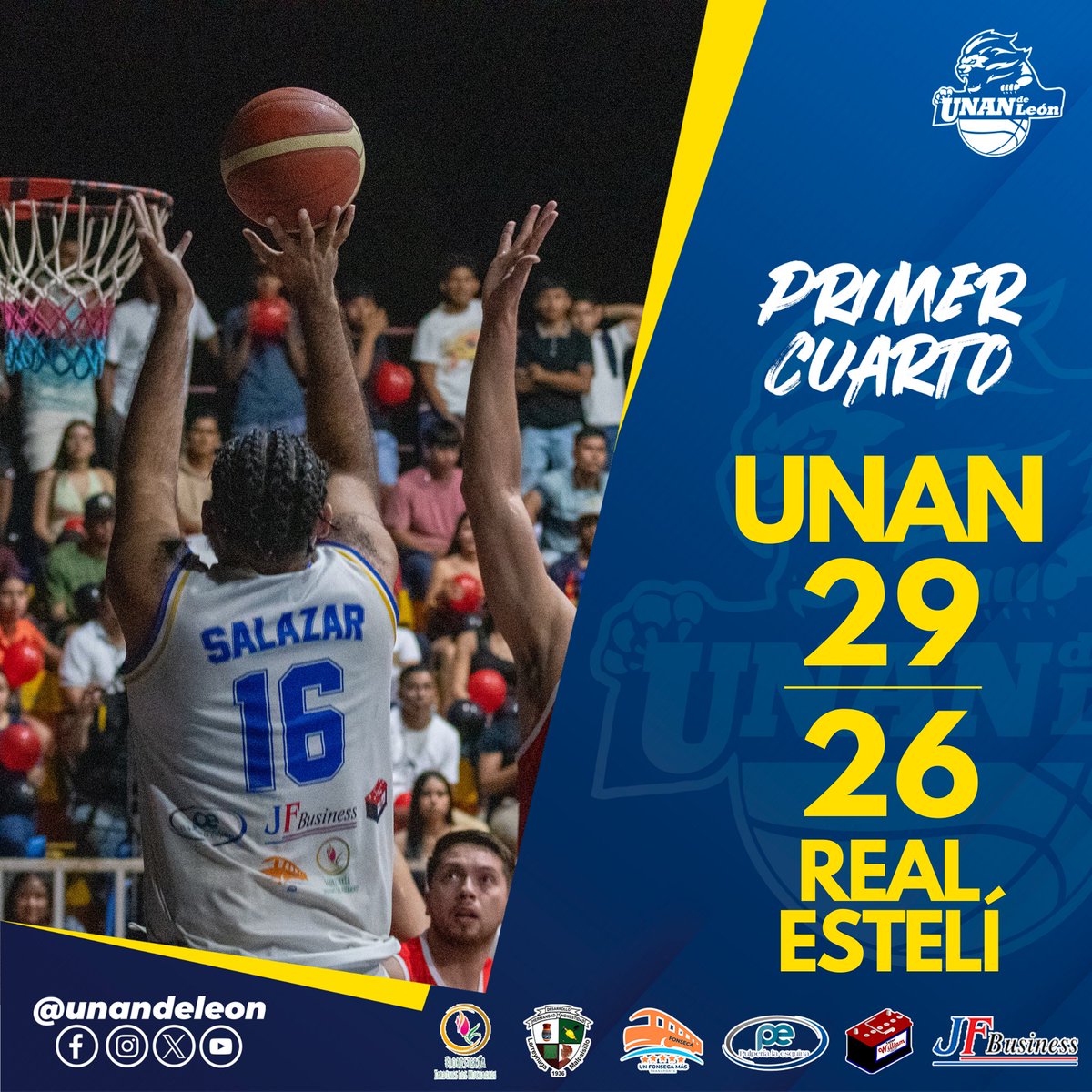 🏀 Finaliza el Primer Cuarto 🦁

⛹️‍♂️ ¡Vamos UNAN! 🦁

 #UNANdeLeón 🦁
 #LSB2024 🏀 
#OrgullosamenteUNANLeón ⛹️‍♂️