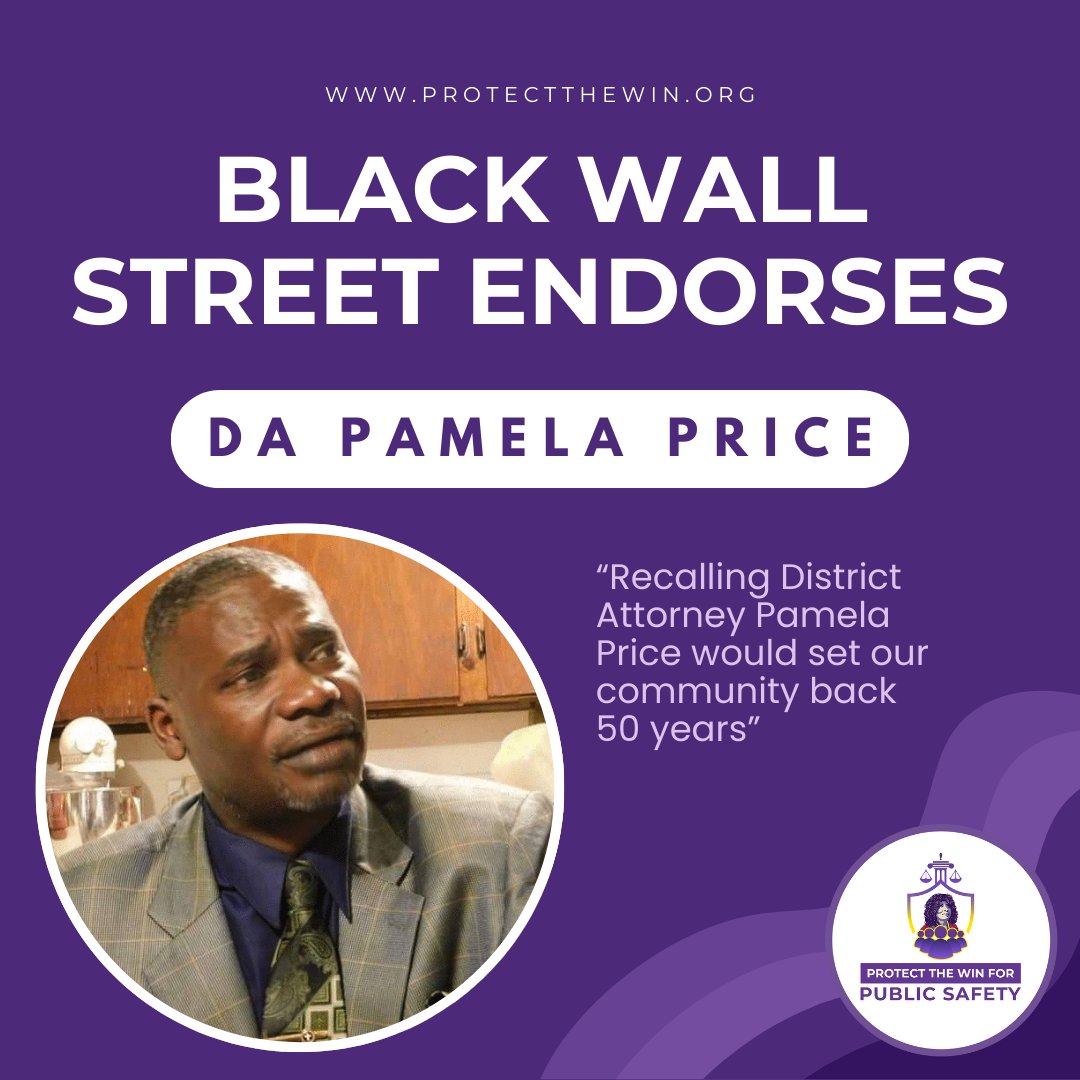 thepeoplesda's tweet photo. Black Wall Street proudly endorses District Attorney Pamela Price! This powerful recognition reflects her unwavering commitment to justice, equity, and accountability in Alameda County. Now more than ever, we must protect the progress we’ve made. #StandWithPamela #NoRecall https://t.co/PNhW8oKMfE