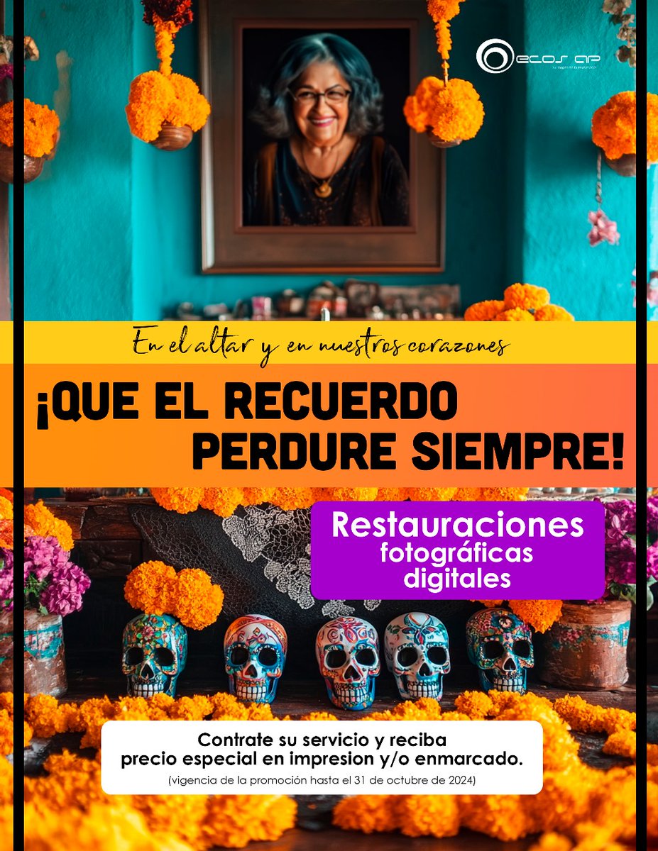 ECOSAP's tweet image. Restauramos digitalmente las fotografías de nuestros seres queridos.
"Recuerdos que perduran por siempre"
Contrate hoy su servicio y reciba precio especial en impresión y/o enmarcado.

Ecos AP 993 143 8476

Vigencia de la promoción hasta el 31 de octubre de 2024.
