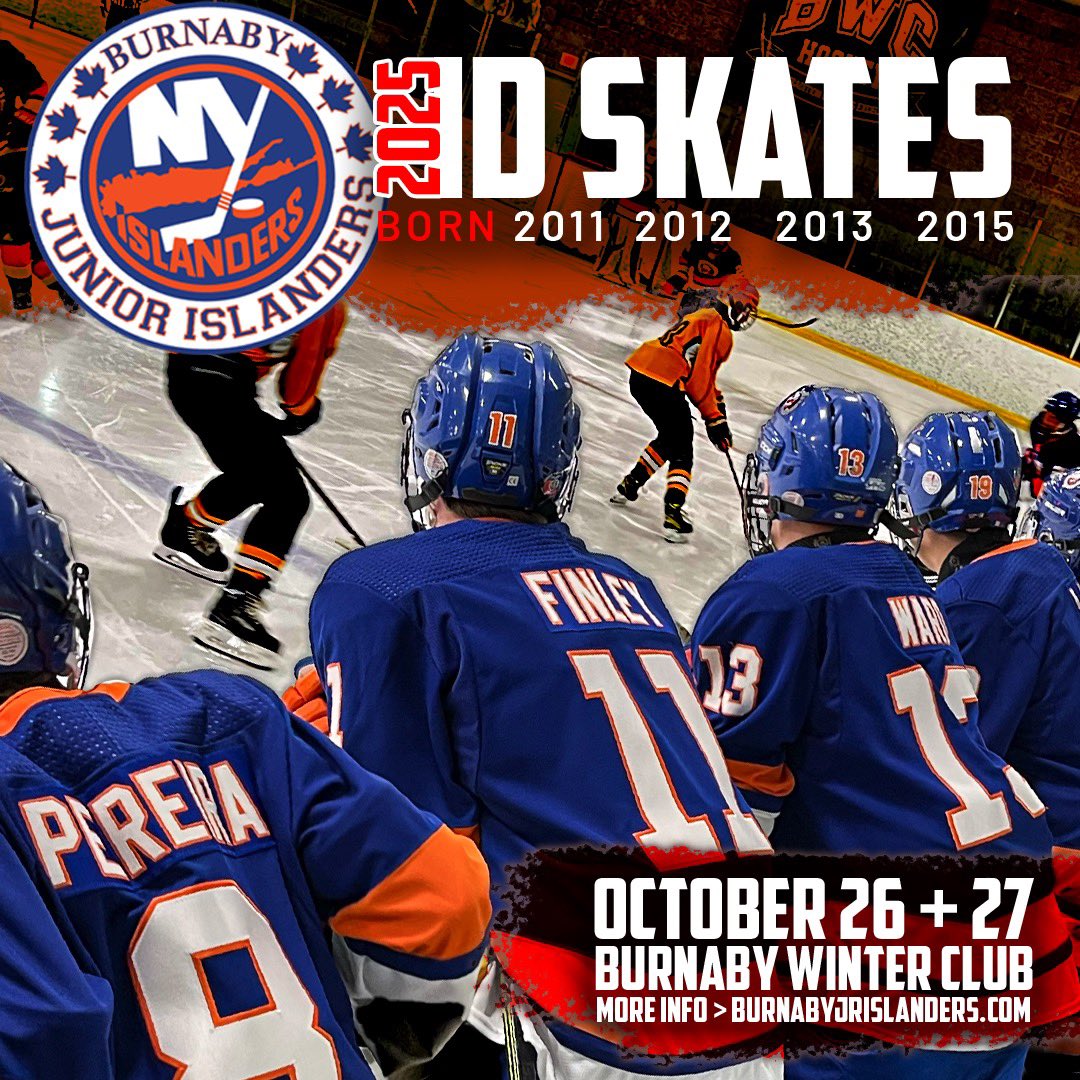 🔥 Skate Into Tradition 🔥

The Burnaby Jr. Islanders are holding ID Skates for the 2025 Spring Season!

📅 October 26 + 27
🏒 Burnaby Winter Club

👉 Register by filling out a player enquiry form at burnabyjrislanders.com

#BurnabyJrIslanders #IslanderTradition