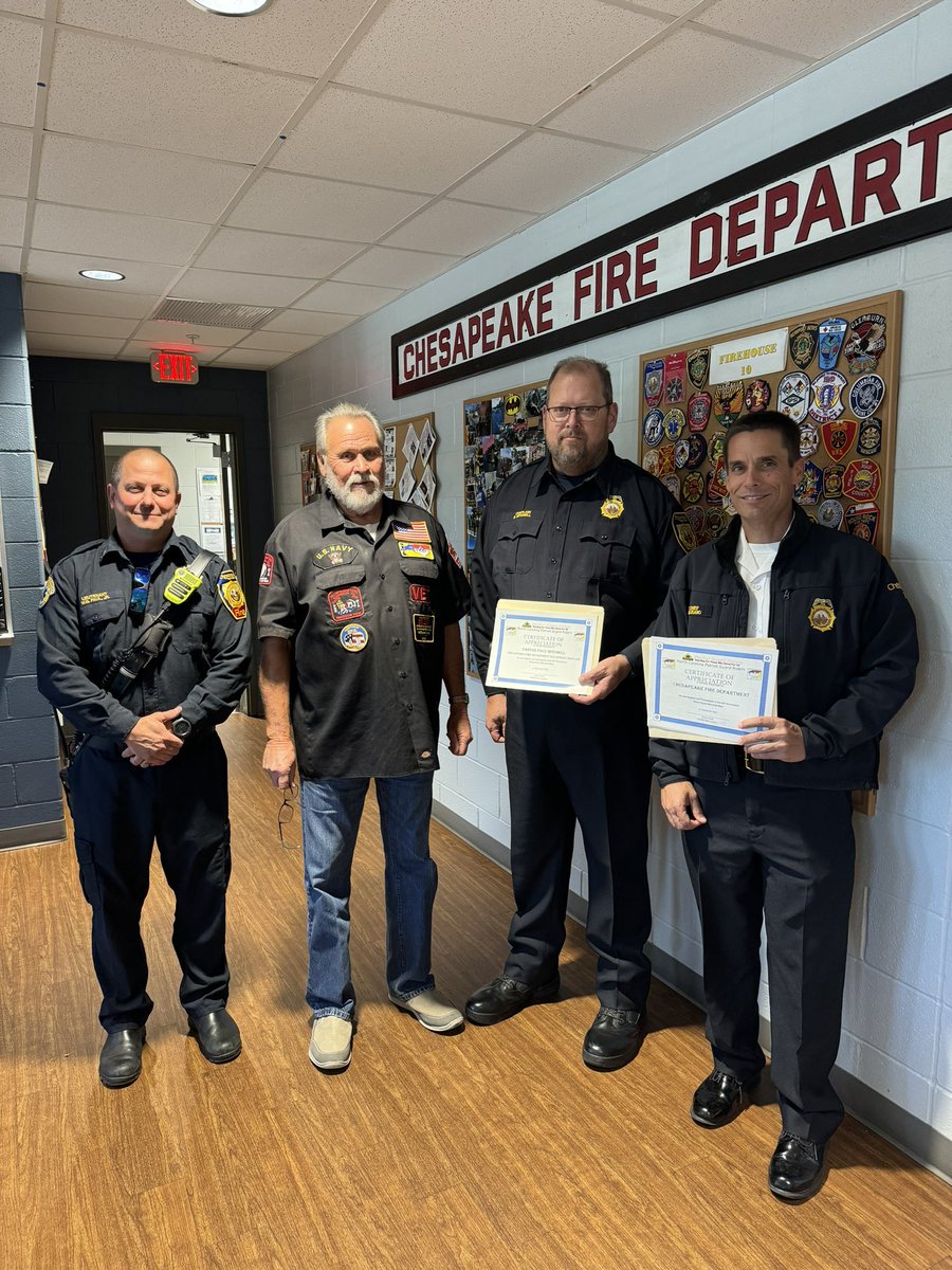 The North Carolina Patriot Guard Riders presented Chaplain Paul Mitchell and the Chesapeake Fire Department with certificates of appreciation for our support and participation in this year’s Patriot Guard Memorial Ride on September 11th. 🇺🇸 🏍️