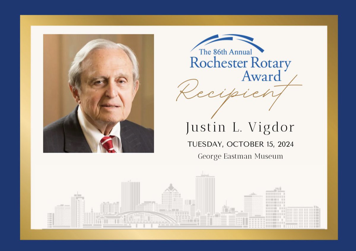 We are proud to share that October 15th has been officially designated as Justin L. Vigdor Day, following a joint declaration from Monroe County and The City of Rochester. This honor was announced during the 86th Rochester Rotary Awards. This day recognizes and honors Justin's