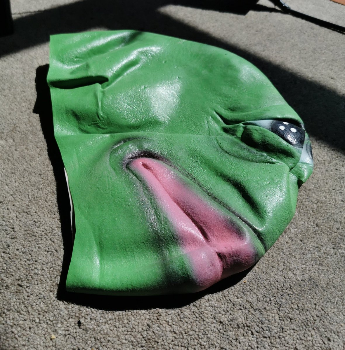 JonyVids's tweet photo. My pepe mask is melting in the sun and now the room smells like sweaty mango https://t.co/TTZgL5odMV