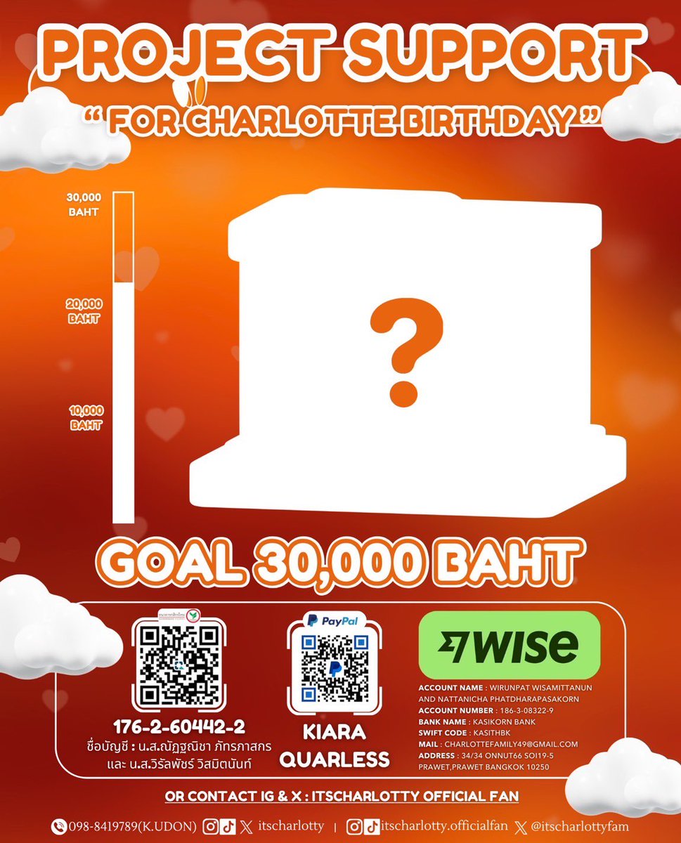 itscharlottyfam's tweet photo. 📣 "Birthday Project" บ้านชาล็อตขออนุญาตเปิด DONATE สะสมยอด สำหรับการจัดทำ Cafe Birthday ให้กับ “ชาล็อต ออสติน” ในวันเกิดที่กำลังจะถึงนี้💌 

📍เป้าหมาย 30,000 บาท
❌อัพเดตยอดโดเนท ตอนนี้อยู่ที่ 26,957.07 บาท

💰ธนาคาร : กสิกรไทย
เลขที่บัญชี : 176-2-60442-2
ชื่อบัญชี : นางสาวณัฏฐณิชา ภัทรภาสกร และ นางสาววิรัลพัชร์ วิสมิตนันท์

ขอบคุณทุกกำลังใจทุกยอดโดเนทที่Supportด้วยค่ะ 🙏🏻✨💖

SMILEY OF CHARLOTTE16
#ชาล็อตออสติน #CharlotteAustin
@itscharlotty #อิงล็อต