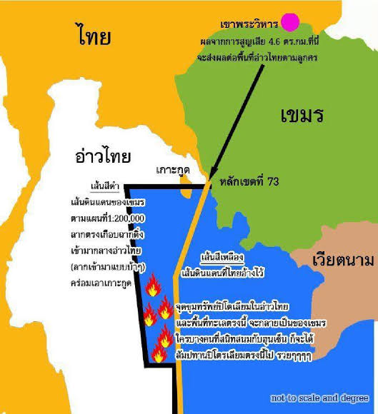 political_drama's tweet photo. แผนที่พื้นที่ทับซ้อนของไทย-เขมรที่ใช้อ้างอิงของแต่ละปท.ต่างกัน
รูปที่1 เขมรใช้ลากเส้นผ่ากลางเกาะกูด โดยใช้จุดเล็งที่หลักเขต73ของเขมร
รูปที่2 ไทยใช้ตามหลักสากล
รูปที่3 แสดงให้เห็นว่าหากใช้ตามเขมร ผปย.พลังงานใต้ทะเลจะอยู่ในเขตเขมรมากกว่า
รูปที่4 แสดงพื้นที่ทับซ้อนทางทะเลกับเพื่อนบ้ https://t.co/lDcJm663ao