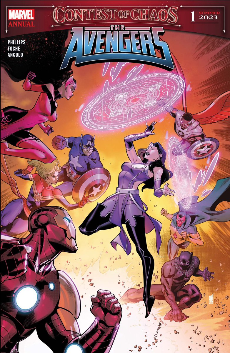 @ethanjsacks @DavidNakayama <a href="/rdauterman/">Russell Dauterman</a> <a href="/thesteveorlando/">The Steve Orlando</a> <a href="/PaulAllor/">Paul Allor Loves You 🏳️‍🌈</a> <a href="/alessandromirac/">alessandro miracolo</a> The whole thing comes to a head in Avengers Annual #1 (2023), by Stephanie Phillips and <a href="/AlbertoFoche/">alberto foche</a>! Wanda leads the Avengers into the Bermuda Triangle for a final confrontation with Agatha!