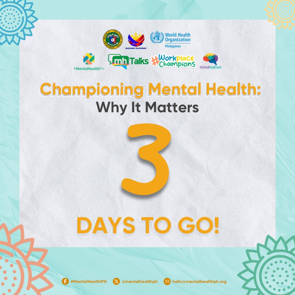 mentalhealthph's tweet image. Only 3 days to go until our next #MHTalks Season 7 episode! 💼

Join us for &quot;Championing Mental Health: Why It Matters&quot; as we spotlight how workplace champions are transforming environments and advocating for mental health. 💚

👉 Register now: bit.ly/MHTalksEpisode