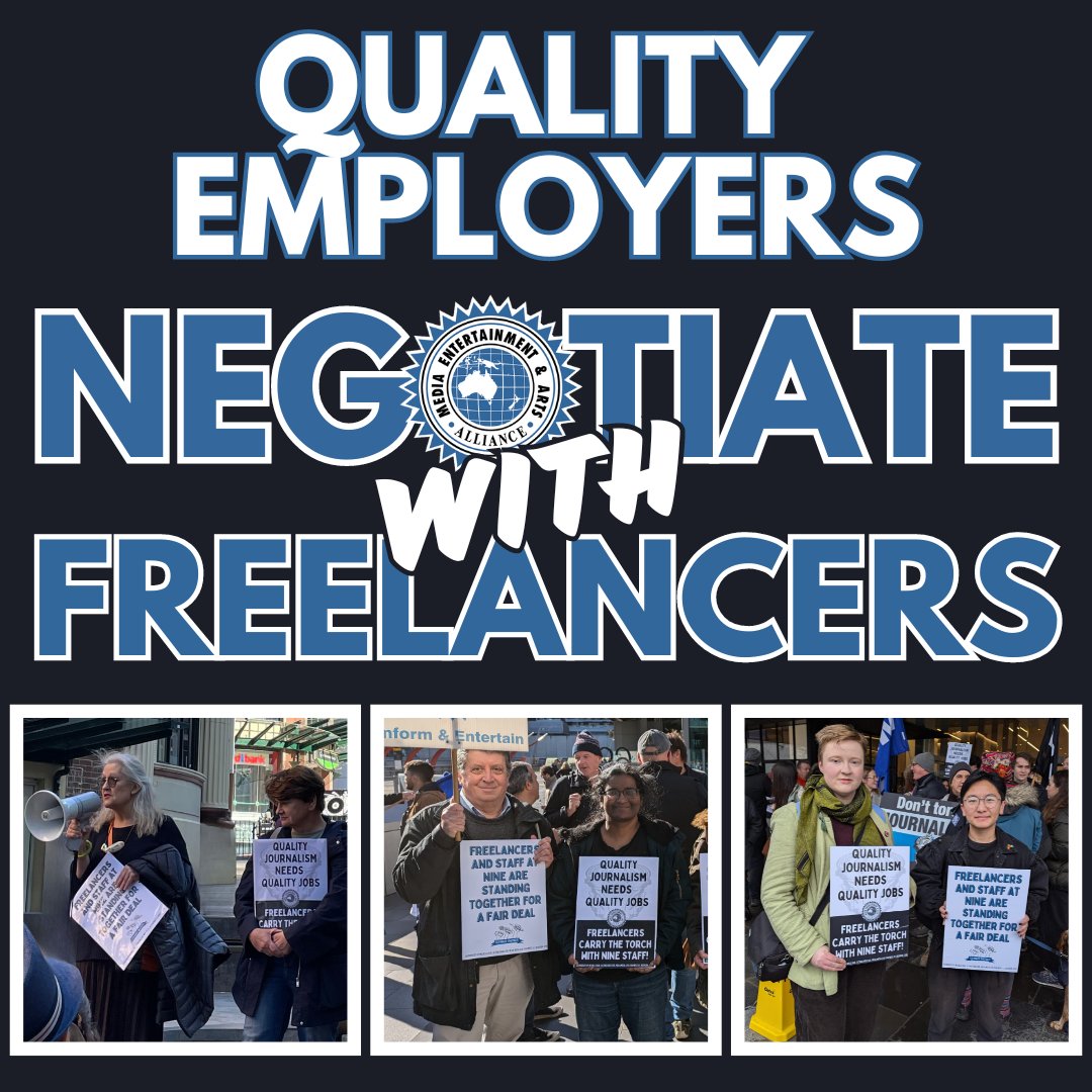MariStillWrites's tweet photo. Today the Nine freelancers have informed Nine management that we will start negotiations via @withmeaa. 
We want a signed agreement stipulating fair rates, annual rate increases, &amp; other key conditions for freelancers. Negotiating w/us is a good first step.

#fairgoforfreelancers https://t.co/brlnj4ELuW