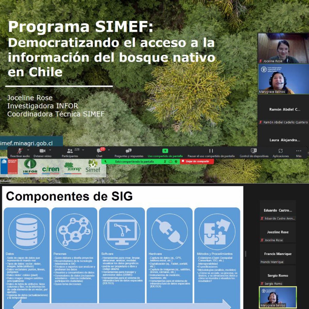 🌿 Joceline Rose, coordinadora técnica del Programa SIMEF, expone en taller de la FAO 🌿

➡️ Nuestra coordinadora técnica del Programa Sistema Integrado de Monitoreo de Ecosistemas Forestales Nativos (SIMEF), Joceline Rose, fue una de las expositoras en el taller ➡️